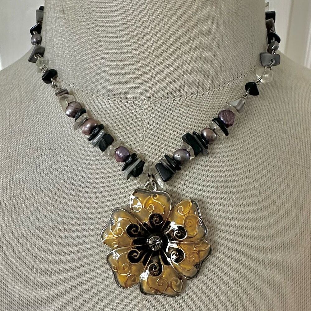 Roman Enamel Flower Statement Necklace